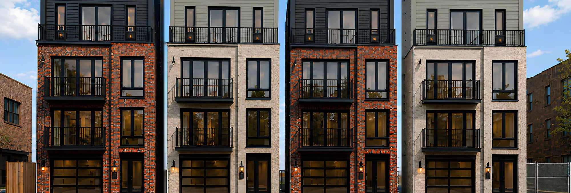 The four buildings of 421–427 Sixth Street seen from the street