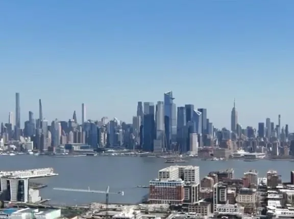 The Manhattan skyline seen from the roof in daylight